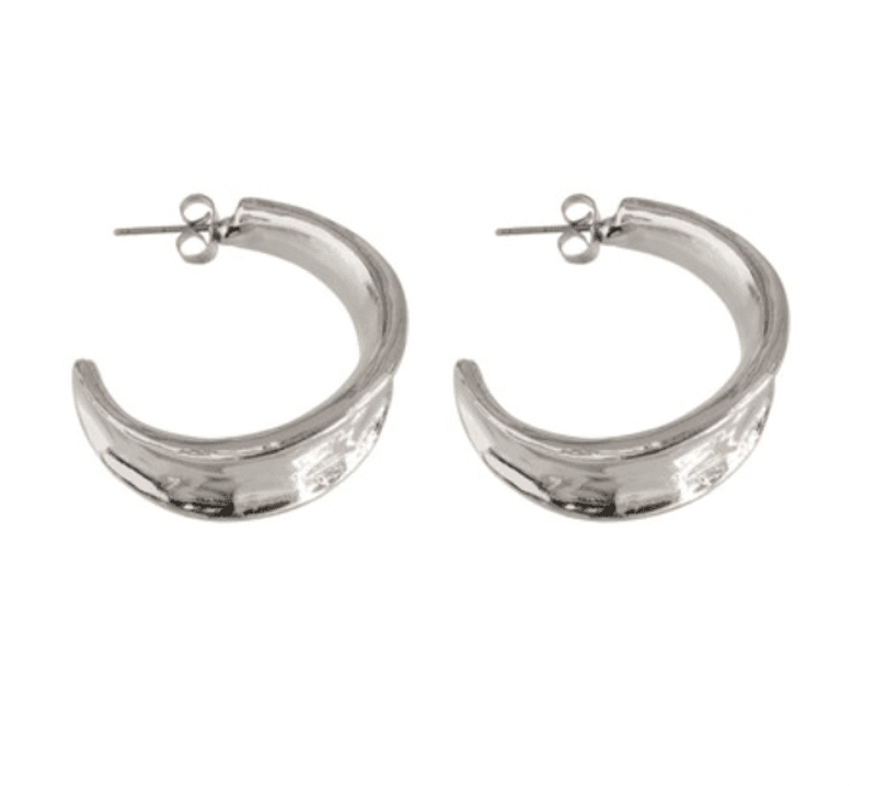 LARGE HAMMERED HOOP EARRINGS SILVER
