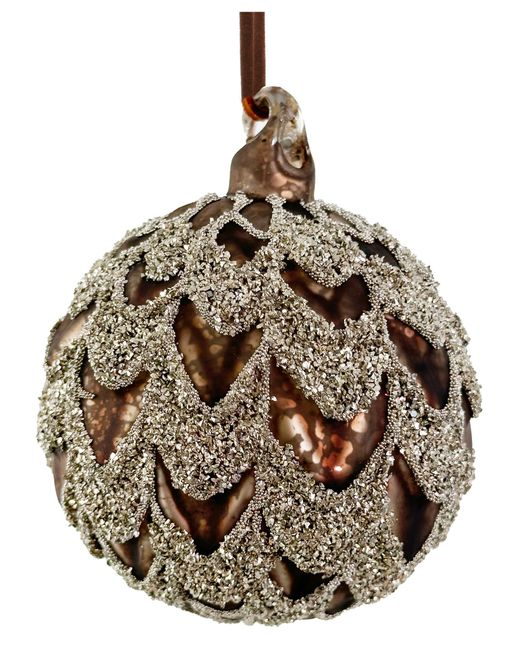 Hovedbilde Antikk brun kule med glittergirlander 8cm